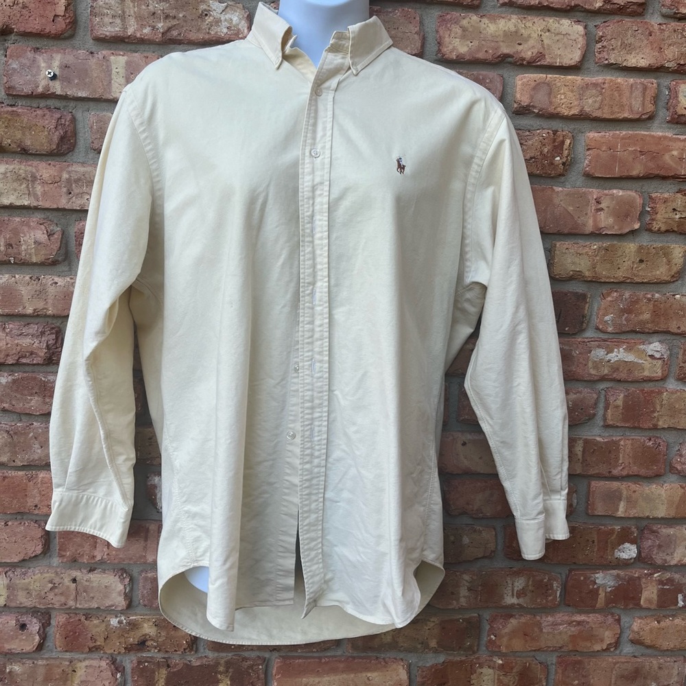 RALPH LAUREN YARMOUTH COTTON  LIGHT PALE PASTEL LONG SLEEVE YELLOW DRESS SHIRT